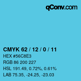 Color code: CMYK 62 / 12 / 0 / 11 | qconv.com
