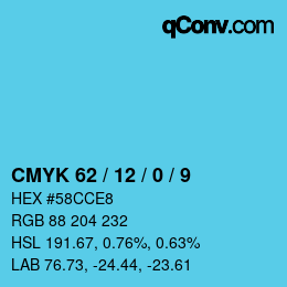 カラーコード: CMYK 62 / 12 / 0 / 9 | qconv.com