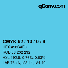 カラーコード: CMYK 62 / 13 / 0 / 9 | qconv.com