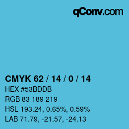 Color code: CMYK 62 / 14 / 0 / 14 | qconv.com