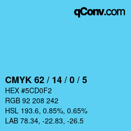Color code: CMYK 62 / 14 / 0 / 5 | qconv.com
