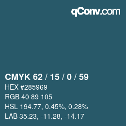 Color code: CMYK 62 / 15 / 0 / 59 | qconv.com