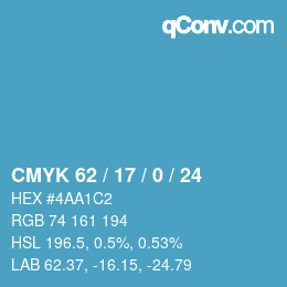 颜色代码: CMYK 62 / 17 / 0 / 24 | qconv.com