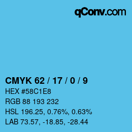 カラーコード: CMYK 62 / 17 / 0 / 9 | qconv.com