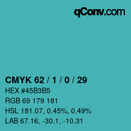 Color code: CMYK 62 / 1 / 0 / 29 | qconv.com