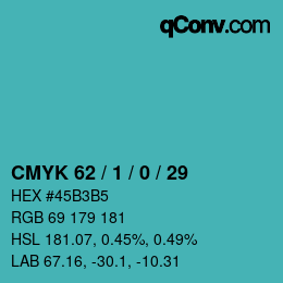 Color code: CMYK 62 / 1 / 0 / 29 | qconv.com