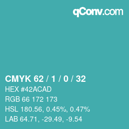 カラーコード: CMYK 62 / 1 / 0 / 32 | qconv.com