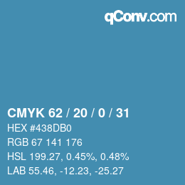Code couleur: CMYK 62 / 20 / 0 / 31 | qconv.com