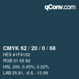 Color code: CMYK 62 / 20 / 0 / 68 | qconv.com