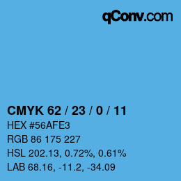 カラーコード: CMYK 62 / 23 / 0 / 11 | qconv.com