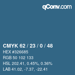 Color code: CMYK 62 / 23 / 0 / 48 | qconv.com