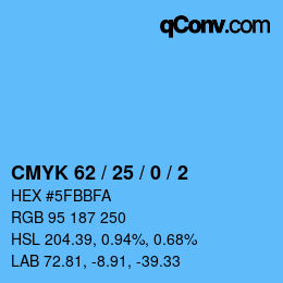カラーコード: CMYK 62 / 25 / 0 / 2 | qconv.com