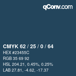 Farbcode: CMYK 62 / 25 / 0 / 64 | qconv.com