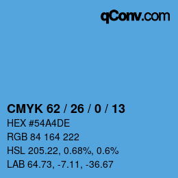カラーコード: CMYK 62 / 26 / 0 / 13 | qconv.com
