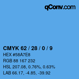 颜色代码: CMYK 62 / 28 / 0 / 9 | qconv.com