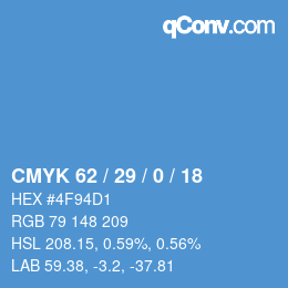 颜色代码: CMYK 62 / 29 / 0 / 18 | qconv.com