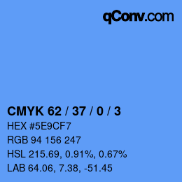 カラーコード: CMYK 62 / 37 / 0 / 3 | qconv.com