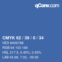 Farbcode: CMYK 62 / 39 / 0 / 34 | qconv.com