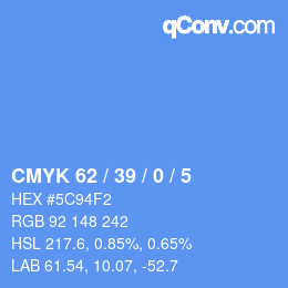 颜色代码: CMYK 62 / 39 / 0 / 5 | qconv.com