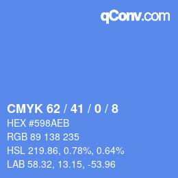 Farbcode: CMYK 62 / 41 / 0 / 8 | qconv.com