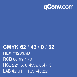 Color code: CMYK 62 / 43 / 0 / 32 | qconv.com