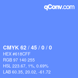 カラーコード: CMYK 62 / 45 / 0 / 0 | qconv.com