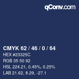 Color code: CMYK 62 / 46 / 0 / 64 | qconv.com