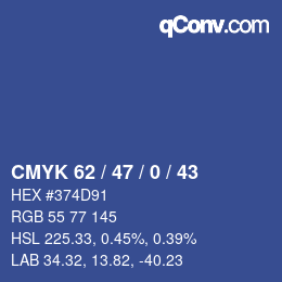 Farbcode: CMYK 62 / 47 / 0 / 43 | qconv.com