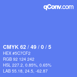 颜色代码: CMYK 62 / 49 / 0 / 5 | qconv.com
