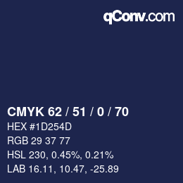 Color code: CMYK 62 / 51 / 0 / 70 | qconv.com