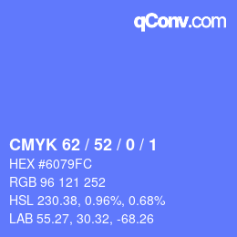 Color code: CMYK 62 / 52 / 0 / 1 | qconv.com