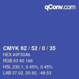 Color code: CMYK 62 / 52 / 0 / 35 | qconv.com