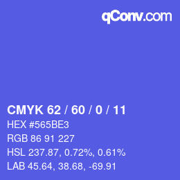 Color code: CMYK 62 / 60 / 0 / 11 | qconv.com