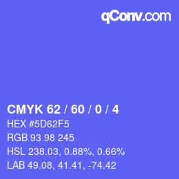 カラーコード: CMYK 62 / 60 / 0 / 4 | qconv.com