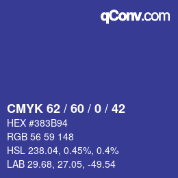 Color code: CMYK 62 / 60 / 0 / 42 | qconv.com