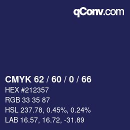 カラーコード: CMYK 62 / 60 / 0 / 66 | qconv.com