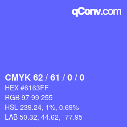 カラーコード: CMYK 62 / 61 / 0 / 0 | qconv.com