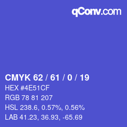 Farbcode: CMYK 62 / 61 / 0 / 19 | qconv.com