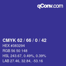 Color code: CMYK 62 / 66 / 0 / 42 | qconv.com