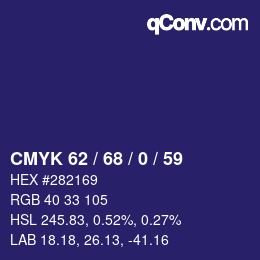 颜色代码: CMYK 62 / 68 / 0 / 59 | qconv.com