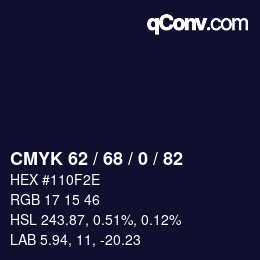 Color code: CMYK 62 / 68 / 0 / 82 | qconv.com