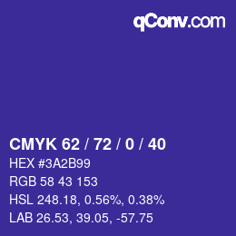 Color code: CMYK 62 / 72 / 0 / 40 | qconv.com
