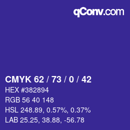 Color code: CMYK 62 / 73 / 0 / 42 | qconv.com