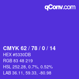 颜色代码: CMYK 62 / 78 / 0 / 14 | qconv.com