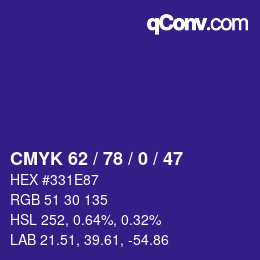 Color code: CMYK 62 / 78 / 0 / 47 | qconv.com