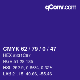颜色代码: CMYK 62 / 79 / 0 / 47 | qconv.com