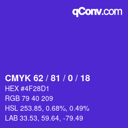 Color code: CMYK 62 / 81 / 0 / 18 | qconv.com
