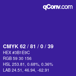 カラーコード: CMYK 62 / 81 / 0 / 39 | qconv.com