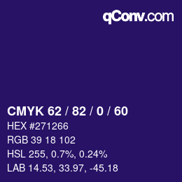 カラーコード: CMYK 62 / 82 / 0 / 60 | qconv.com