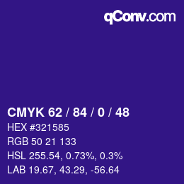 颜色代码: CMYK 62 / 84 / 0 / 48 | qconv.com